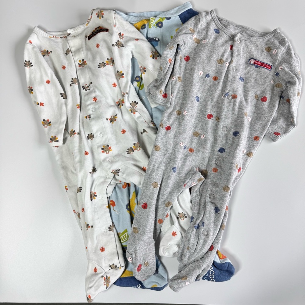 Baby Footie Pajamas Size 6 Months Carter’s Turkey Thanksgiving Baseball Blue
